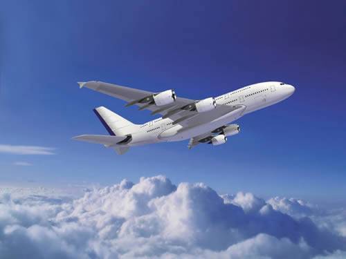 One plane in the sky, it belongs to aerospace industry.